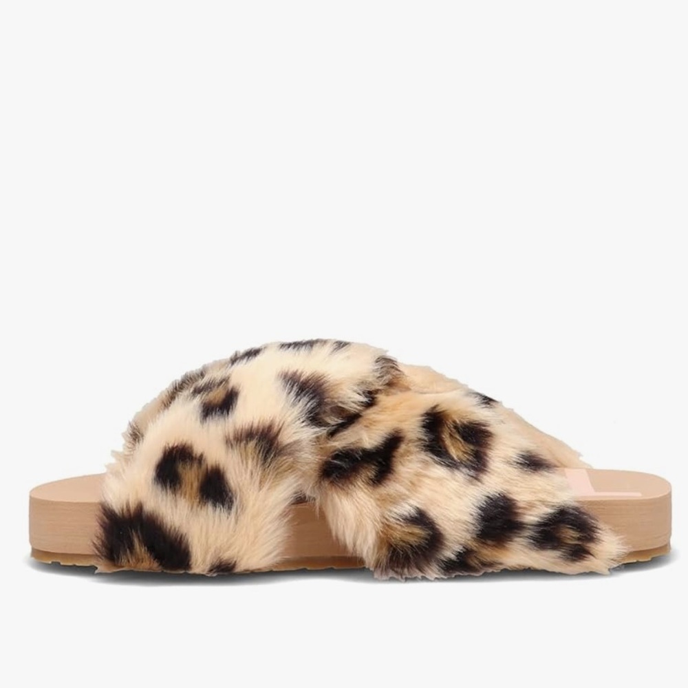 TOMS Leopard Print Fuzzy Slippers Size 8